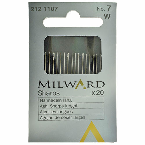 MILWARD 212 1107 | Hand Sewing Needles Sharps Long No. 7 – 0.69 x 37 mm (1/32" x 1 15/32") (Pack of 20)