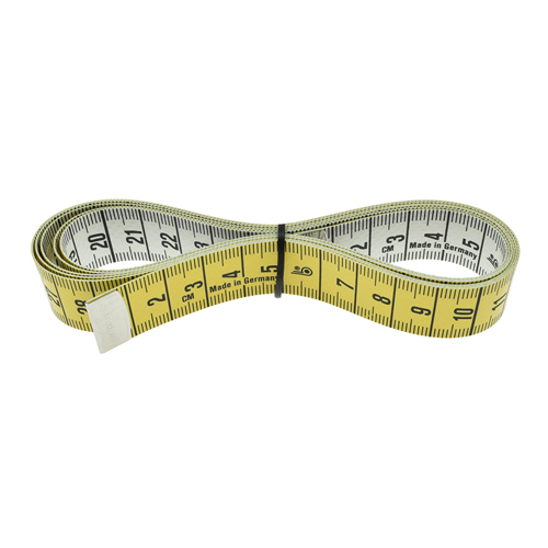 Maßband cm/cm, 18 mm x 150 cm (60") - Gelb/Weiß - Polyfaser # 39102 (Made in Germany)