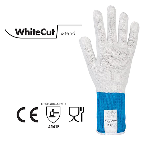 Niroflex WhiteCut x-tend Blue 9 / L | Cut-Resistant Glove Level F – Food Industry Grade (Brinix® Fiber + Stainless Steel)